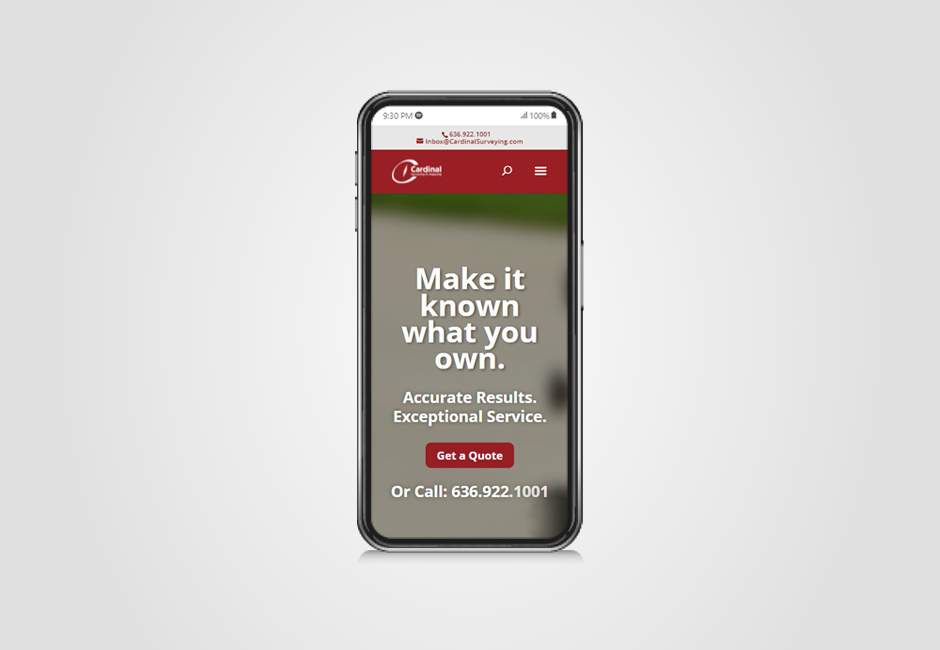 Cardinal Sureveying website on a mobile device
